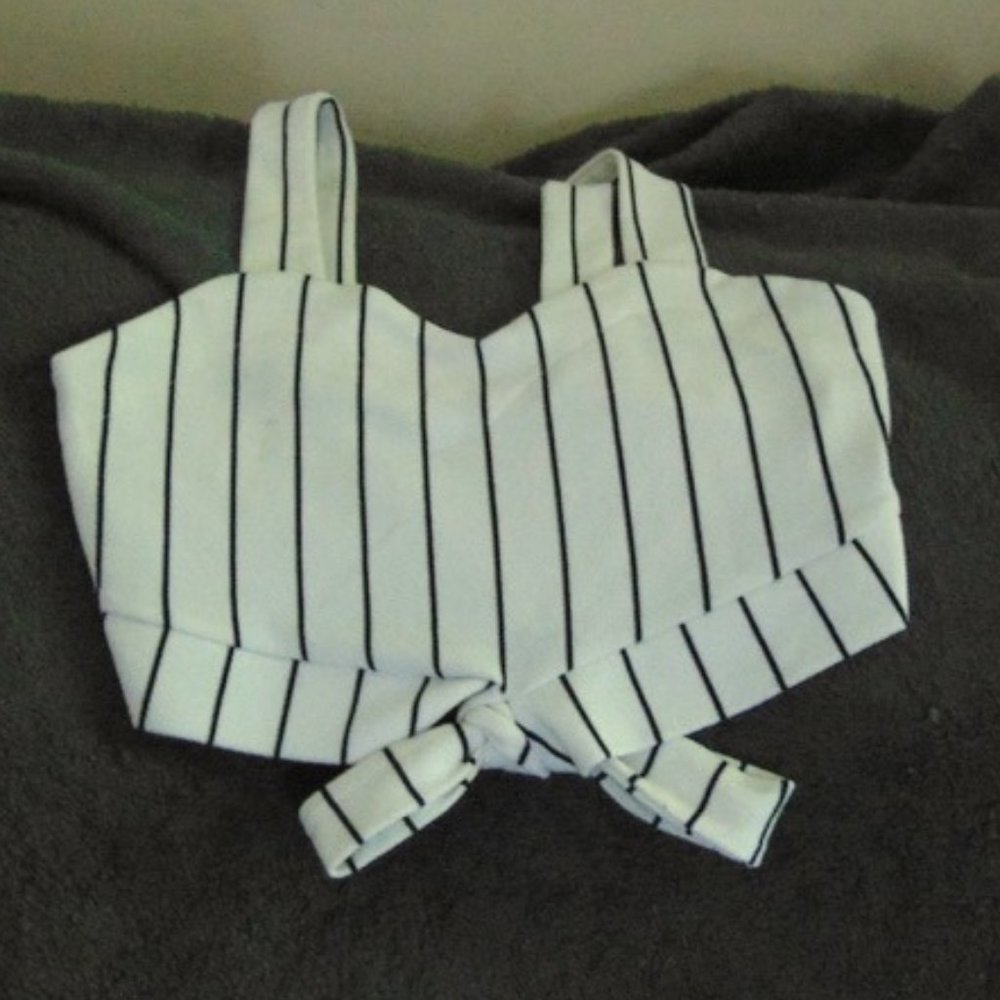 White with Black Pin Stripe Crop Top